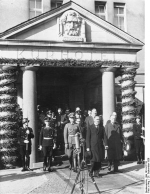 Neville Chamberlain and Joachim von Ribbentrop leaving Hotel ...