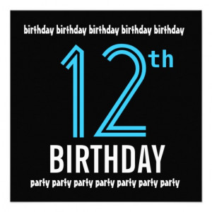 12th Birthday 12 Years Modern Big Number Template Invitations from ...