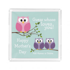 Mothers Day - Cute Owls Square Serving Trays