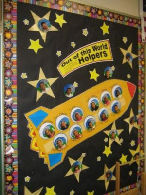 More ideas for space themed bulletin boards.