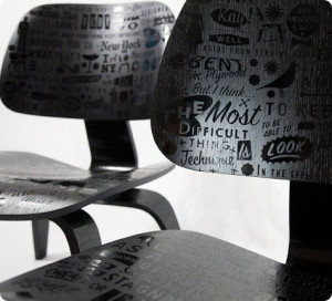 Eames chairs with quotes from the designers.
