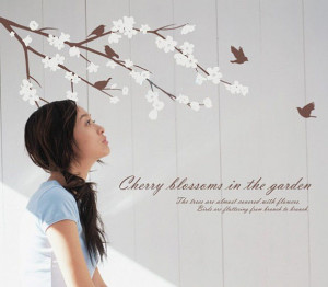 Cherry Blossom in the Garden with Birds Wall Sticker