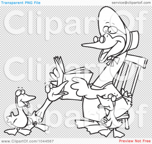 ... Black And White Outline Design Of A Mother Goose Reading To Goslings
