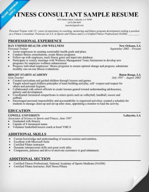 Fitness Consultant Resume Sample