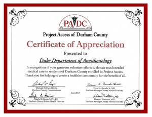 Duke Anesthesiology Receives PADC Appreciation Award