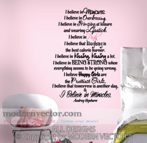 Details about Audrey Hepburn Vinyl Wall Quote Decal I BELIEVE IN PINK