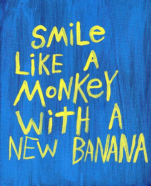 Word Art Painting Monkey Banana Blue Original Canvas Quote - Nayarts