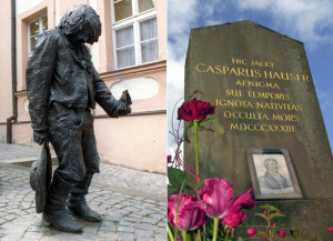 Kaspar Hauser Denkmal ins Ansbach li und Grabstein re Quelle
