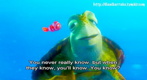 In the movie, Finding Nemo, Nemo's father, Marlin asks the sea turtle ...
