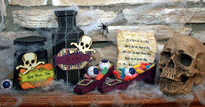 The witch shoes are filled with candy gummy worms and eyeballs. I ...