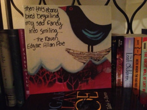 Quote from The Raven on 8x8 canvas tile. HeyCupcake Scrapbook Art