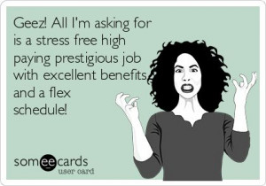 Geez! All I'm asking for is a stress free high paying prestigious job ...