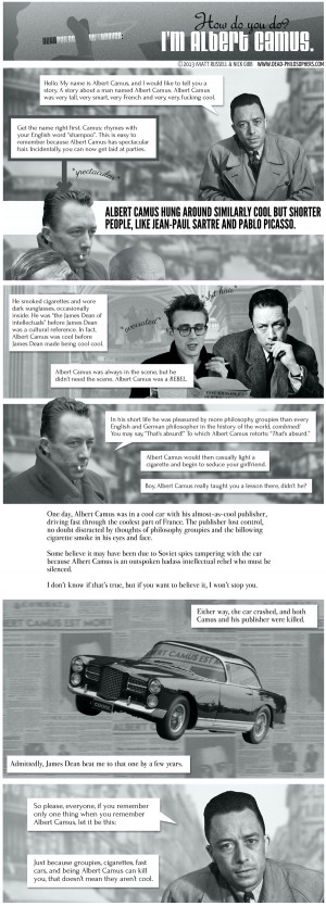 Do whatever you do, just don't step on Camus' blue suede shoes