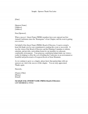 Sample - Sponsor Thank-You Letter