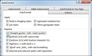 Uncheck “Straight quotes with smart quotes.” and Click OK.