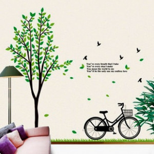 Cartoon-Bike-tree-PVC-Wall-Sticker-Wall-Decal-Wallpaper-Room-Sticker ...