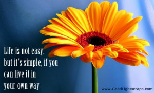 Life Is Not Easy, But It's Simple, If You Can Live It In Your Own Way.