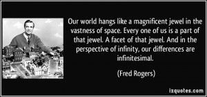 Our world hangs like a magnificent jewel in the vastness of space ...