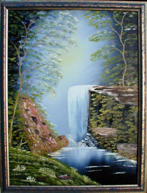 Wasserfall l auf Leinwand 40x50 Bob Ross Technik
