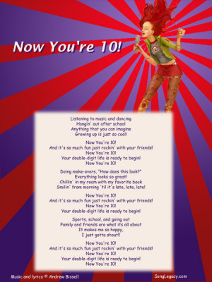 Lyric Sheet for original 10th birthday song for a girl