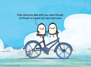 Penguin couple on bike