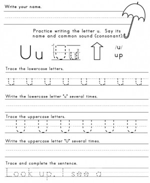 Letter U Tracing Worksheets Preschool