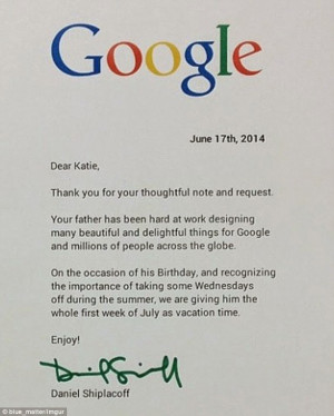 Thank you for your thoughtful note and request,” Google responded ...
