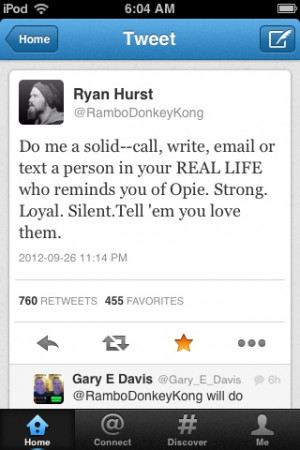 Ryan Hurst aka Opie Winston asking everyone to do him a solid. SOA ...