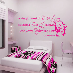 Magenta A Wise Girl kisses v2 decal above on a bedroom wall