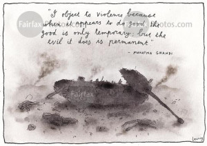 Michael Leunig cartoon Ghandi quote