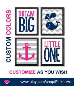 hot pink and navy baby girl nursery nautical dream big quote girl ...