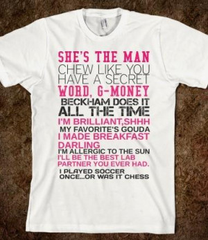Supermarket: She's The Man Movie Quotes T-Shirt from Glamfoxx Shirts