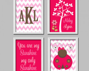 Art Chevron Print Baby Monogram Yellow Pink Nursery Quote