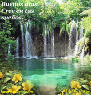 Ver Imagen de una catarata de agua con plantas y flores con movimiento ...