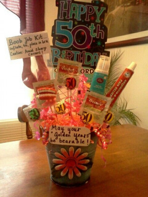 50th Birthday gag gift bouquet: Hot glue or tape Tylenol/ med packs ...