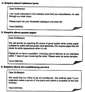 Enquiries, Quotations and Tender Notices (with sample specimens)