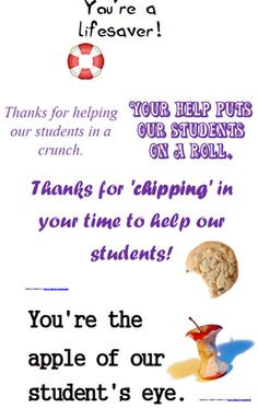 ... chip cookies, and apples! parent volunteers, teacher gift, gift idea