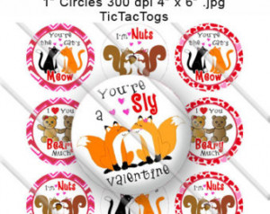 Valentine Animal Sayings Bottle Cap Digital Images Set 1 Inch Circle ...