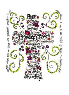 Sisters in Christ print of hand drawn cross wordart with Matthew 18:20 ...