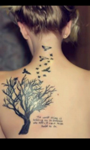 Tree, birds and quote tattoo - with the quote 