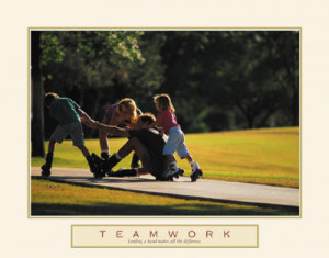 Teamwork Family Rollerblading Motivational Poster Print - 28x22