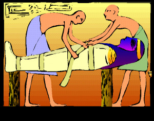 mummy being embalmed (like Joseph was)