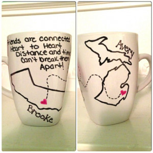 Long distance friends. Mugs. Maps. Friendship Quotes. Trace with ...