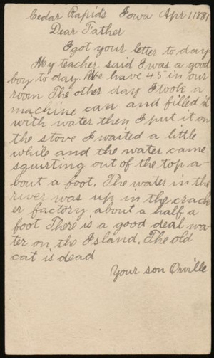 Orville Wright to Milton Wright, April 1881