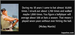 ... played seven years without ever hitting the ball. - Mickey Mantle