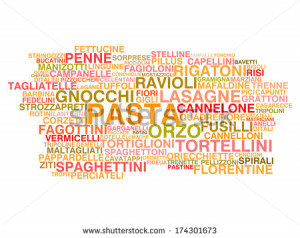 Types of Italian pasta. Word cloud concept. Raster version - stock ...
