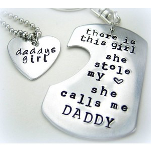 Personalized Handstamped Daddy daughter keychain necklace There is ...
