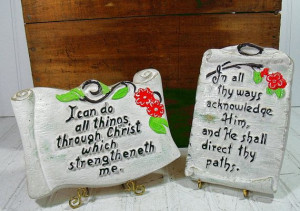 ... ChalkWare Prayer Plaque Pair - Bible Quotes Plaster Art Set - Early