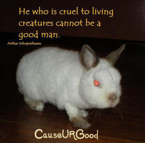 cruel to living creatures cannot be a good man. ~ Arthur Schopenhauer ...