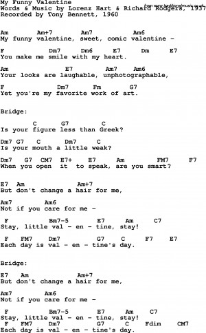 ... Lyrics with guitar chords for My Funny Valentine - Frank Sinatra, 1954